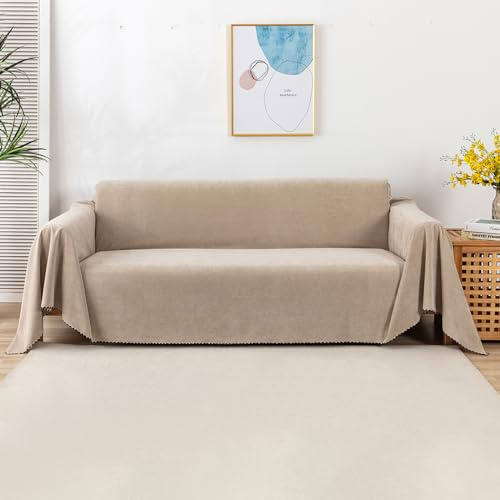 VanderHOME Telo Copridivano Antiscivolo Impermeabile Copritutto Universale Decorativo Per Divani, Copridivano Antigraffio Gatto, Fodera Divano Antimacchia Lavabile 180 * 300cm-Kaki