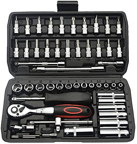 TILIBOTE - Set di chiavi a bussola, 53 pezzi, set di chiavi a cricchetto da 1/4 di pollice e barra di estensione per barra cardanica, set per riparazioni automobilistiche e uso domestico