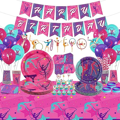Lilwemen Gymnastik Geburtstag Party Supplies - einschließlich Banner, Gymnastik Geschirr, Tischdecke und Luftballons, Gymnastik Party Dekorationen für Ihre kleinen Tanz Turner, Baby Shower (Banner)