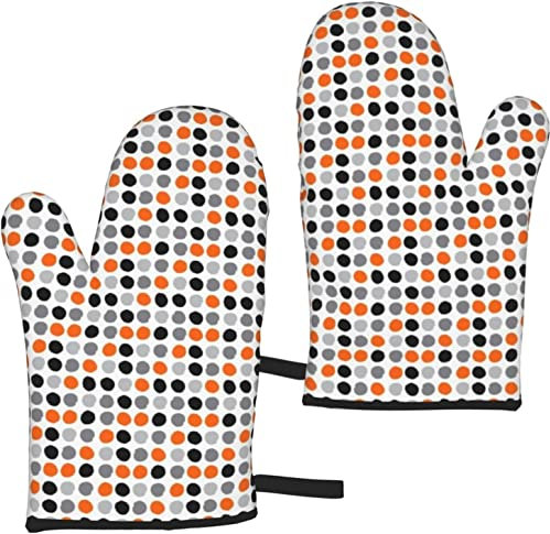 Topflappen,Grau Orange Schwarz Bemalte Punkte,Topfhandschuhe Anti-Rutsch-Kochhandschuhe,Hitzebeständige Backhandschuhe EIN Paar