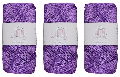 Makromecity, Macrame Cord Polyester 2mm x 342.9m 3 Balls of 2mm Polypropylene Purple Macrame Cord Crochet Macrame Bag Cord Craft for Wall Hangings Bags Base Plate Carpet