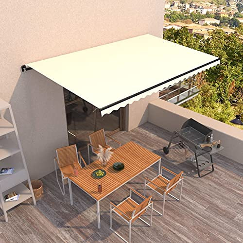 Homgoday Tenda da sole a braccio articolato retrattile, con manovella, per balcone, veranda, 500 x 300 cm, colore: crema