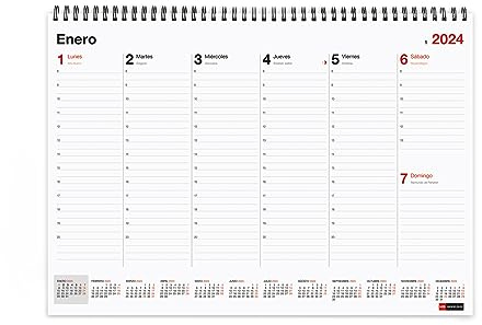 Miquelrius - Planificador semanal 2024 Basic, Planning semanal de sobremesa, Tamaño A3: 420 x 296 mm, Con espacio para anotar, Encuadernación espiral doble, Español