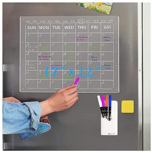 Alacritua Monatsplaner Abwischbar, 43 X 30 cm, Monatskalender Abwischbar, Mit 4 Farbigen Markern 1 KüHlschrank-Radierer Und 1 Stifthalter KüHlschrank Magnet Tafel