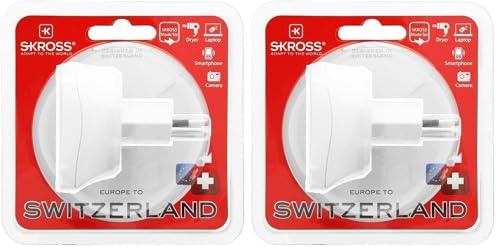 SKROSS | 1.500205 | Adaptateur de Voyage de l'UE vers la Suisse - Tension et Puissance : 100V - 1000W / 250V - 2500W - Protection Anti-Choc électrique (Lot de 2)