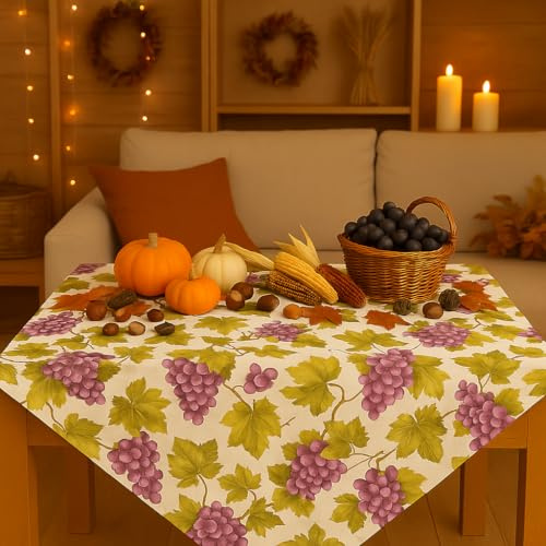 KAMACA Rustikale Tischdecke 85x85 cm Quadratische Dekotischdecke mit Weintrauben-Motiv, herbstliche Tischwäsche für Esszimmer, Wohnzimmer & Garten, pflegeleicht & langlebig (Wein)