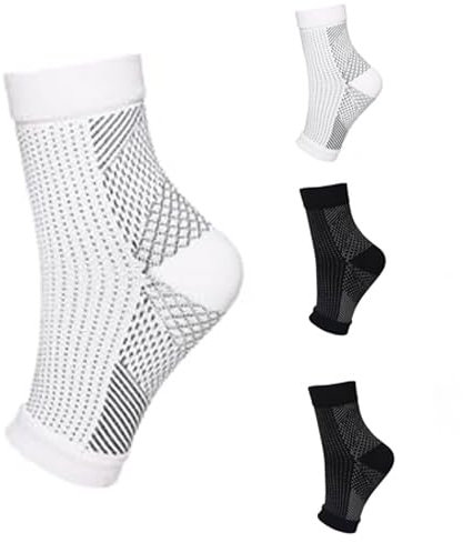 KHIRY Due paia di calza elastica caviglia, calze tendine d'achille, calze fascia piede tendinite, adatte per protezione sportiva, artrite, fascite plantare (nero, bianco)