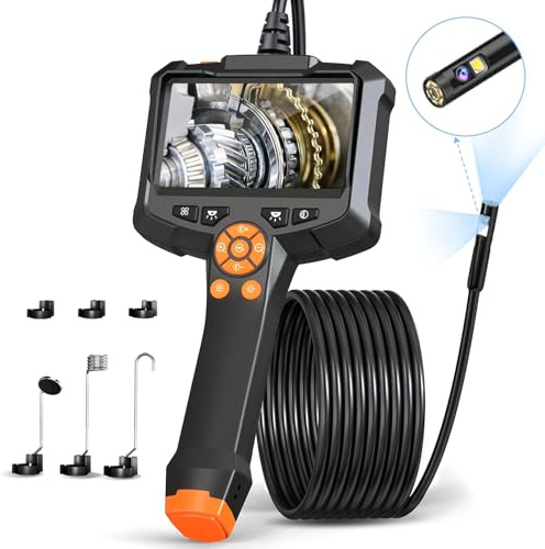 Cámara Endoscópica de Doble Lente, AOPICK 1080P HD 4,3 Pantalla IPS Endoscopio Camara de Inspeccion con 8+1 Luces LED, Camara Inspeccion Tuberias Impermeable IP67, Cable Semi-Rígido de 5M