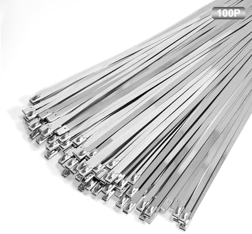 Metall-Kabelbinder, 45,7 cm, Edelstahl-Kabelbinder, 100 Stück, 122,5 kg, robust, selbstsichernd, Hochtemperatur-Reißverschlüsse, Kettenglieder, Zaunbinder, Mehrzweckbindung für Maschinen, Fahrzeuge