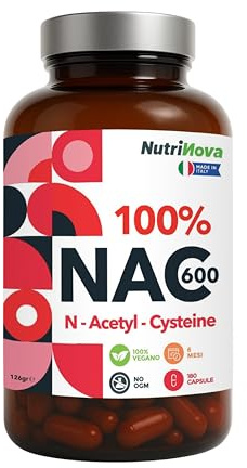 NUTRINOVA® NAC N-Acetil-Cisteina 600 Mg Pura 180 Capsule, Alta Qualità Alto Dosaggio, Integratore Acetilcisteina Difese Immunitarie Precursore Del Glutatione, Trattamento Completo Per 6 Mesi