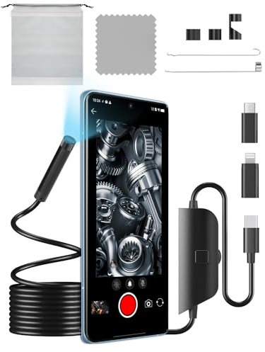 1080P HD Endoscope Inspection Camera with 8 LED Lights, 16.4ft Semi-Rigid Snake, IP67 Waterproof for iOS, Android & iPad