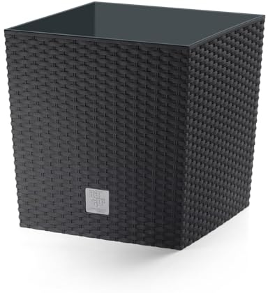 Vaso per Fiori Piante Rato Square Low Decorativo in Plastica 40x40x40,8 cm da Interno Esterno Quadrato Colore Nero 64 Litri Design Moderno