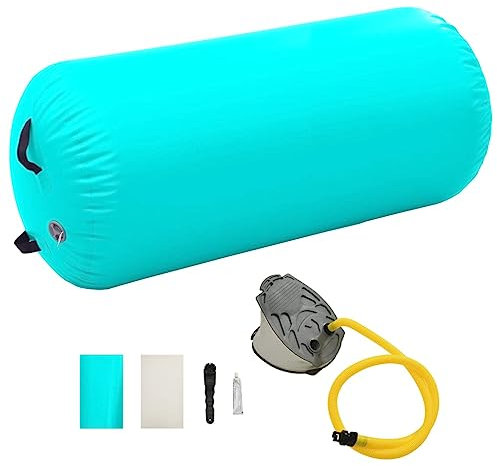AJJHUUKI Aufblasbare Gymnastikrolle mit Pumpe, 120 x 75 cm, PVC, Grün