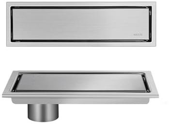 JSDQQG Duschrinne Komplettset Mit Haarsieb,Edelstahl 2 in 1 Befliesbar Duschrinne,Duschablauf Flach Bodenablauf,Seitliche Entwässerung,Brushed,10 * 20cm
