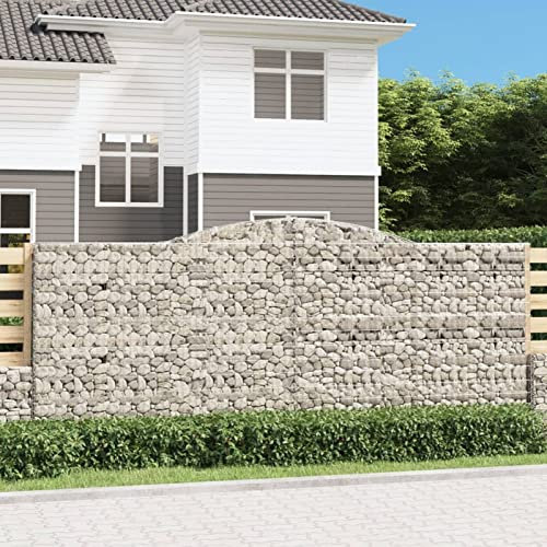 Bulliing Gabione mit Hochbogen 400x30x160/180 cm Verzinktes Eisen GabionenköRbe WasserzapfsäUle Garten Gabionen Zaun Gabionensteine 153528