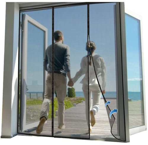 Magnetic Fly Screen Door Black 230x240cm Magnetic Fly Door Screen Double,Automatic Heavy Duty Mosquito Net,Keep Bugs Out & Let Fresh Air in -for Balcony Sliding Doors