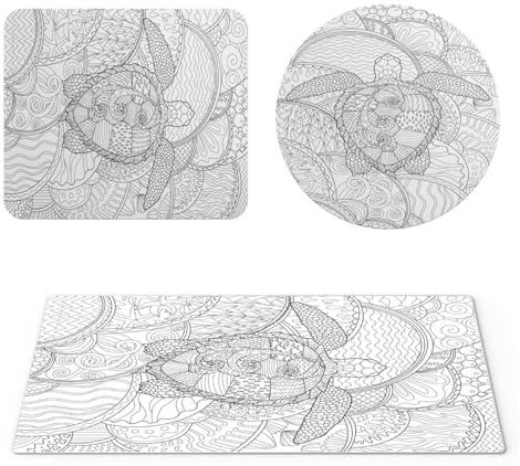 EHOMERY Tapis de Souris Personnalisable Bureau Gaming Japon Tortue griffonnage en pour Clavier et - 3 Pack [30x80 cm, 20x24 cm and Dia 20 cm]