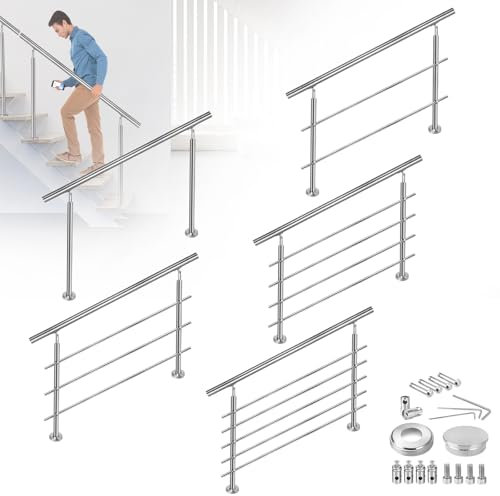 FIVMEN Corrimano per scale in acciaio inox, per esterni, 120 cm, parapetto con 2 montanti, per interni ed esterni, senza barre trasversali
