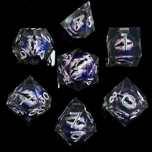 FugaCity DND-Würfel-Set, flüssiger Kern, handgefertigt, scharfe Kanten, polyedrisches Würfel-Set, Dungeons and Dragons, D&D-Würfel-Set mit Geschenkwürfeletui für RPG, MTG-Tischspiele, 7-teiliges Set