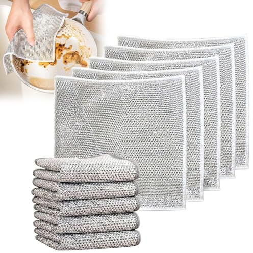 Trapo doble de acero inoxidable multiusos para lavar platos, malla de doble cara, trapos de limpieza de alambre de metal para mojado y seco, paño de alambre antiarañazos (5 unidades, 20 x 20 cm)