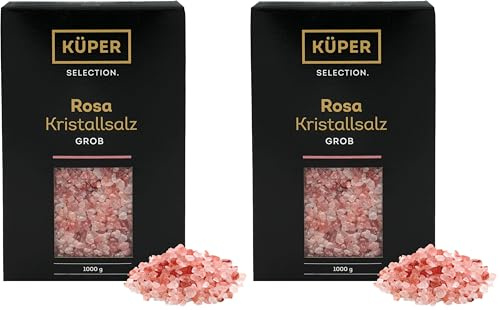 Küper Selection 1000g Kristallsalz rosa grob - grobes Salz für die Salzmühle - rosa Natursalz zum Würzen und Verfeinern (Packung mit 2)