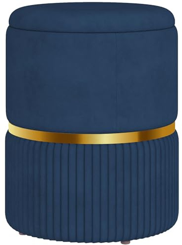 HOMCOM Pouf Tabouret Repose-Pied, Coffre de Rangement, en Velours côtelé, Design Moderne, 36 x 36 x 44 cm, pour Salon, Chambre, Bleu