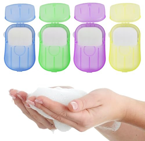 YILANJIN Travel Soap Paper, 4 Boxes Disposable Travel Wash Hand Foaming Soap with Storage Box, Portable Foaming Paper Soap Flakes, Disposable Hand Washing Paper Soap for Camping, Hiking, Home