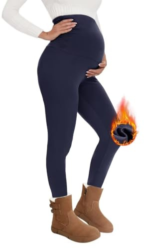 QGGQDD Legging de grossesse thermique pour femme - Taille haute - Legging chaud de grossesse - Hiver - Pour la maison, le sport, bleu marine, XL