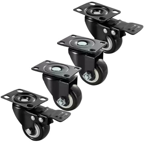 Schwerlastrollen, 4 Stück Vollgummi Rollen Industrierollen für Den Innen- und Außenbereich, Leise PU Platte Lenkrollen Tragkraft 70kg pro Lenkrolle 2*Bremse+2*Drehbar