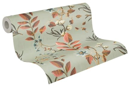 Livingwalls Anna D'Andrea papier peint intissé Floral 10,05 m x 0,53 m - gris, vert, rouge, bleu - papier peint lisse - 782122