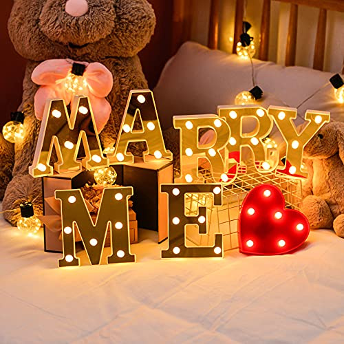 LED Buchstaben Marry Me Deko für Heiratsantrag, Batteriebetrieben, Warmweiß | Heiratsantrag Deko mit Batteriebetrieben, Dekorative Led Leuchtbuchstaben für Hochzeit Heiratsantrag Verlobung