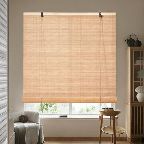 Custom Bamboo Blinds Outdoor 45 50 60 70 80 90 100 110 120 130 140 150 160 170 175cm Roller Blinds for Windows Blackout Retro Bamboo Roll up Shade for Balcony Breathable Privacy Easy to Install