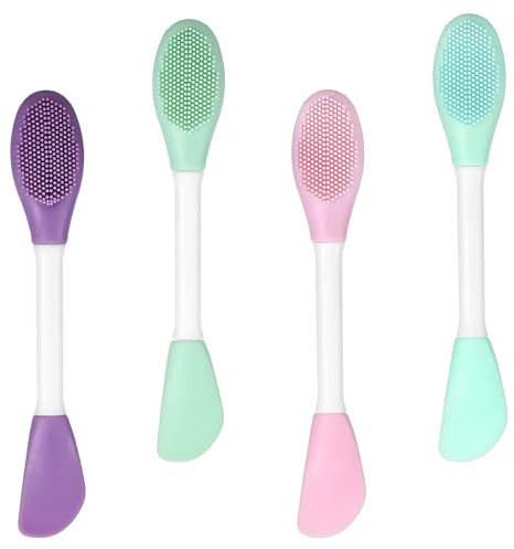 Oruola 4 Pcs Face Mask Brush Applicator,Pore Cleaning Brush,Silicone Face Mask Brushes,Double Head 2 in 1 Reusable Silicone Facial Cleansing Brushes Skin Cream,Lotion,Makeup Foundation (4 Colors)