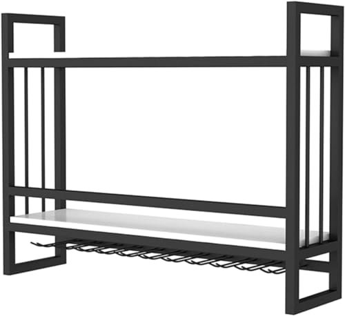 BMWJYLPM Portabottiglie Rustico da Parete con portabicchieri, portabottiglie in Legno a 2 Livelli e ripiano Tubolare sospeso per Bar, Cucina e casa.