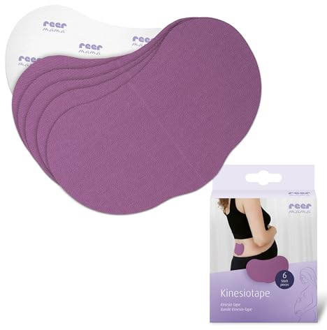 reer Kinesiotape Schwangerschaft Rücken, 6 vorgeschnittene Tapes, Lila | Zuschnitte ca. 16 x 8,5 cm aus 95 % Baumwolle und 5 % Spandex, atmungsaktiv, elastisch und dermatest geprüft im Alltag