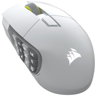 Corsair SCIMITAR ELITE WIRELESS SE MMO PC Gaming Mouse – 33,000 DPI, 16 Programmable Buttons, Key Slider, Elgato Virtual Stream Deck, 1,000Hz Polling, Up to 150-Hour Battery – White