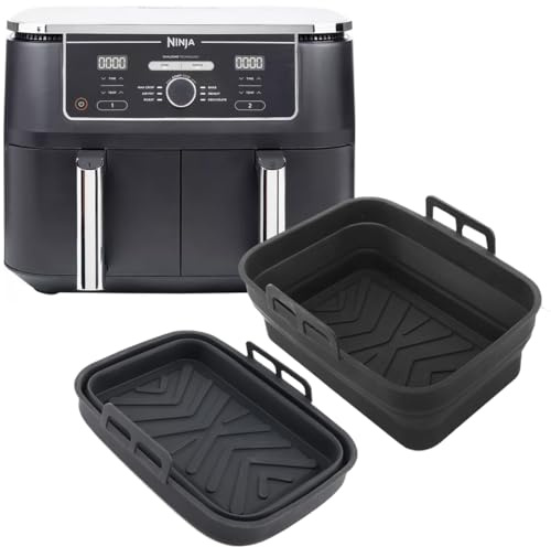 Air Fryer Liners - Pack of 2 - Black Premium Silicone Air Fry Liners Compatible with Ninja AF400UK 9.5L & Tower T17088 - Non-Stick Easy-to-Clean Reusable Cooking Accessory