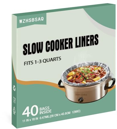 WZHSBSAQ Slow Cooker Liners, 40 Cooking Bags, Medium Disposable Pot Liner Plastic Bags, Fits 1QT to 3QT Slow Cooker Cooking Pans, 11 in. x 16 in.