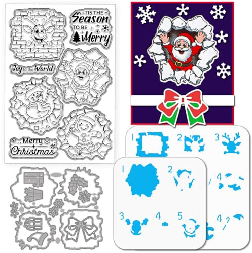 GLOBLELAND Crack Weihnachtsmann Malschablonen Stanzformen Transparente Stempel Für Die Kartengestaltung Rentiertiere Silikonstempel Stanzformen Lebkuchenmann PET Bastelvorlage Für Scrapbooking