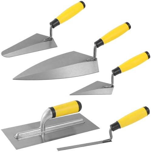 5 PCS Masonry Hand Tool Set, Concrete Trowel Kit with Brick Trowel, Pointing Trowel, Edging Trowel, Soft Grip Handle Concrete Towel Tools