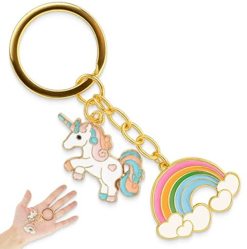 Yowfond 1 porte-clés en acier inoxydable avec arc-en-ciel, licorne et nuage, cadeau personnalisé idéal pour les femmes, les anniversaires, la rentrée des classes et comme porte-bonheur pour la voiture