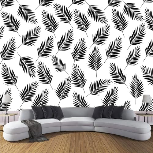Papel Pintado Hoja Palma Negra 400×280 Cm, Simplicidad Moderna Decoración De Paredes, Personalizable, Blanco Ideal Para Salón, Dormitorio, Baño Y Oficina