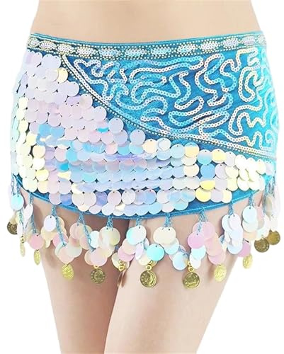 Bufanda de cadera con lentejuelas brillantes para mujer con monedas para baile de samba y cadena de decoración de cintura