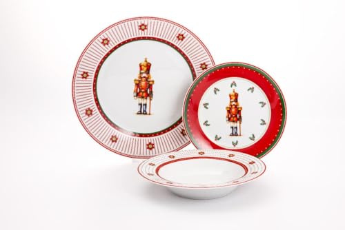 Servizio di Piatti da Tavola in Ceramica Natale Charme Schiaccianoci 18 Pezzi