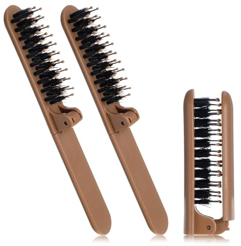 Molain 2PCS Travel Folding Hair Brush, Portable Mini Hair Brush Pocket Boar Bristle Brushes Mini Hairbrushes for Thick Thin Curly Straight Wet