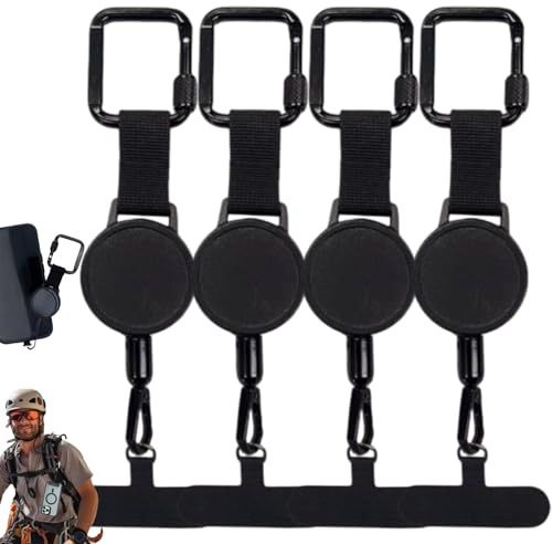 Outdoor Anti-Theft Retractable Phone Lanyard, Portable Phone Holder and Anti-Theft Lanyard with Safety Clip for Travel Skiing and Outdoor Hiking (4*Black)