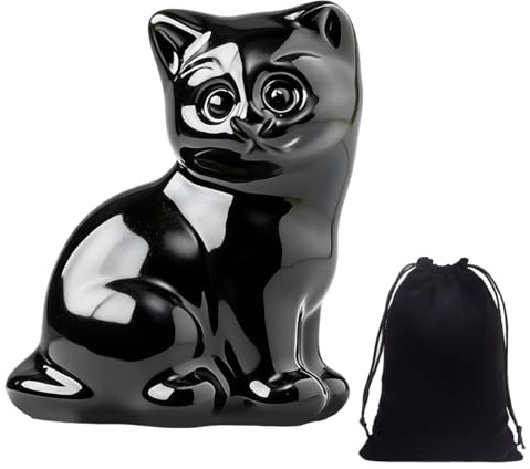 Black Obsidian Crystal Cat Figurine, Crystal Gifts, Cat Ornament, Carved Gemstone Cute Stone Cat Statue Ornament For Home Office Desk Decor, Mini Lucky Crystal Cats Gifts For Women Men Christmas