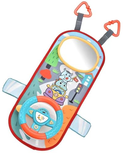 Wilafury Car Seat Steering Wheel Toy, Rear Facing 360° Rotating Baby Toy with Mirror & Sounds, for Kids 12+ Months (Green)