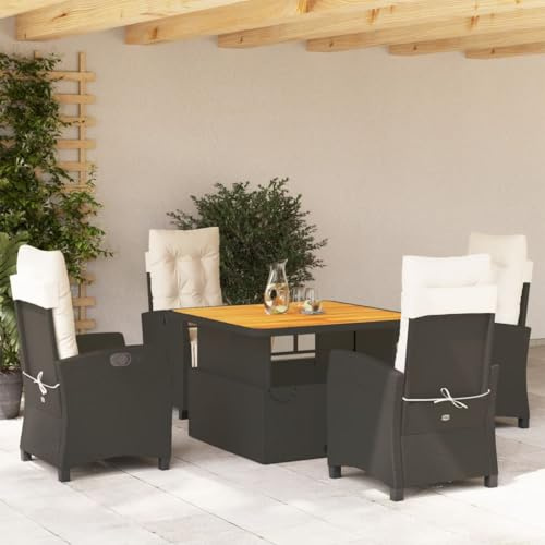 FWIKDUN 5-TLG. Garten-Essgruppe Poly Rattan mit Verstellbarer Rückenlehne - Gartensessel mit Verstellbarer Lehne und Tischplatte - Gartentisch von Couchtisch zu Esstisch