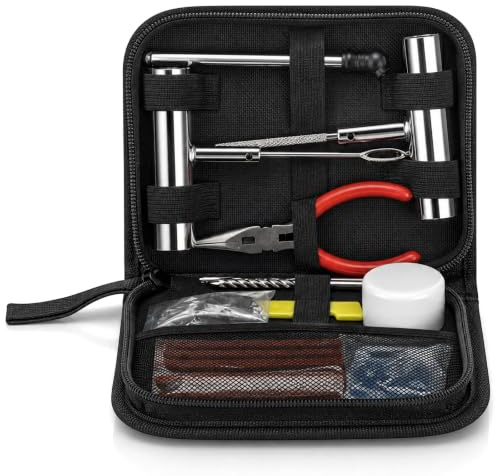 Romon Kit Riparazione Pneumatici Auto, 62 Pezzi Set Riparazione Gomme con Borsa da Trasporto – Kit Foratura per Auto, Moto, Camion, ATV, Trattore, Camper